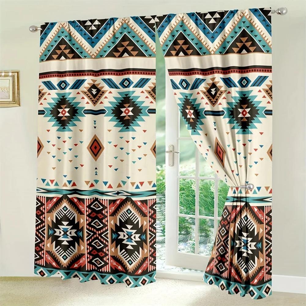 2pcs Boho Floral Curtains Vintage Bohemian Flower Patterned Window Drapes For Bedroom Living Room Rod Pocket Window Treatments