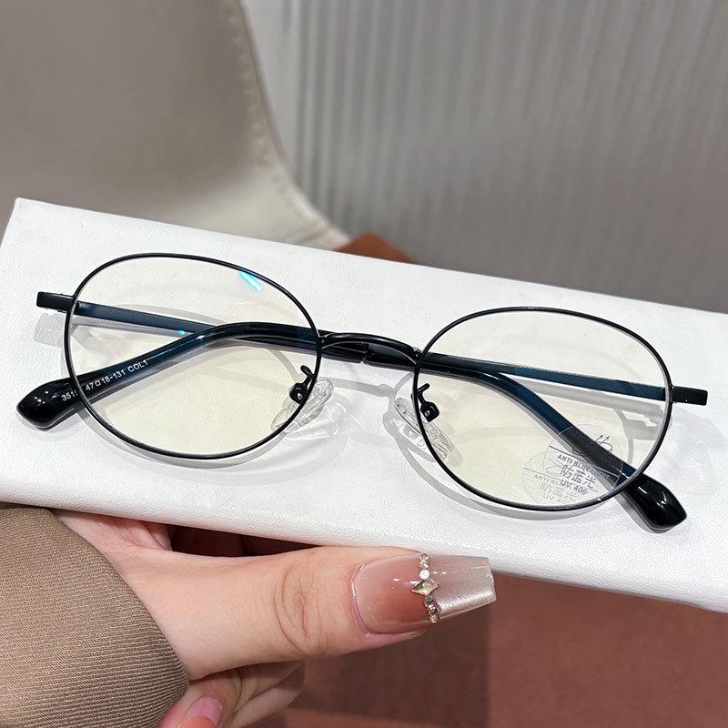

High-End Oval Gold Wire Glasses for Women: Stylish Small Frame with Anti-Blue Light Lenses чёрный