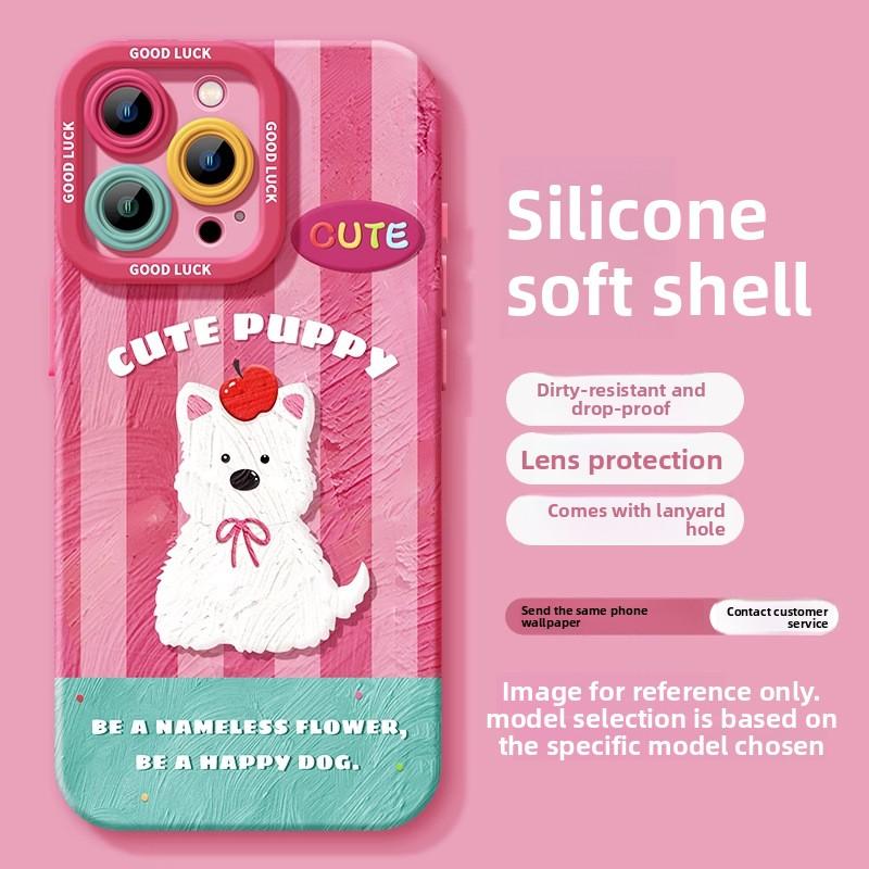 Růžový Jezevčík Pes Jablko 16promax Pouzdro na Telefon 17 Nové Silikonové 17pro Pokročilé Vzduchové Ochranné Pouzdro Proti Pádu