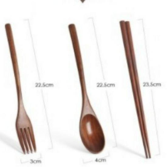 Portable Wooden Cutlery Set: Chopsticks, Fork, Spoon with Cloth Bag for Outdoor Travel