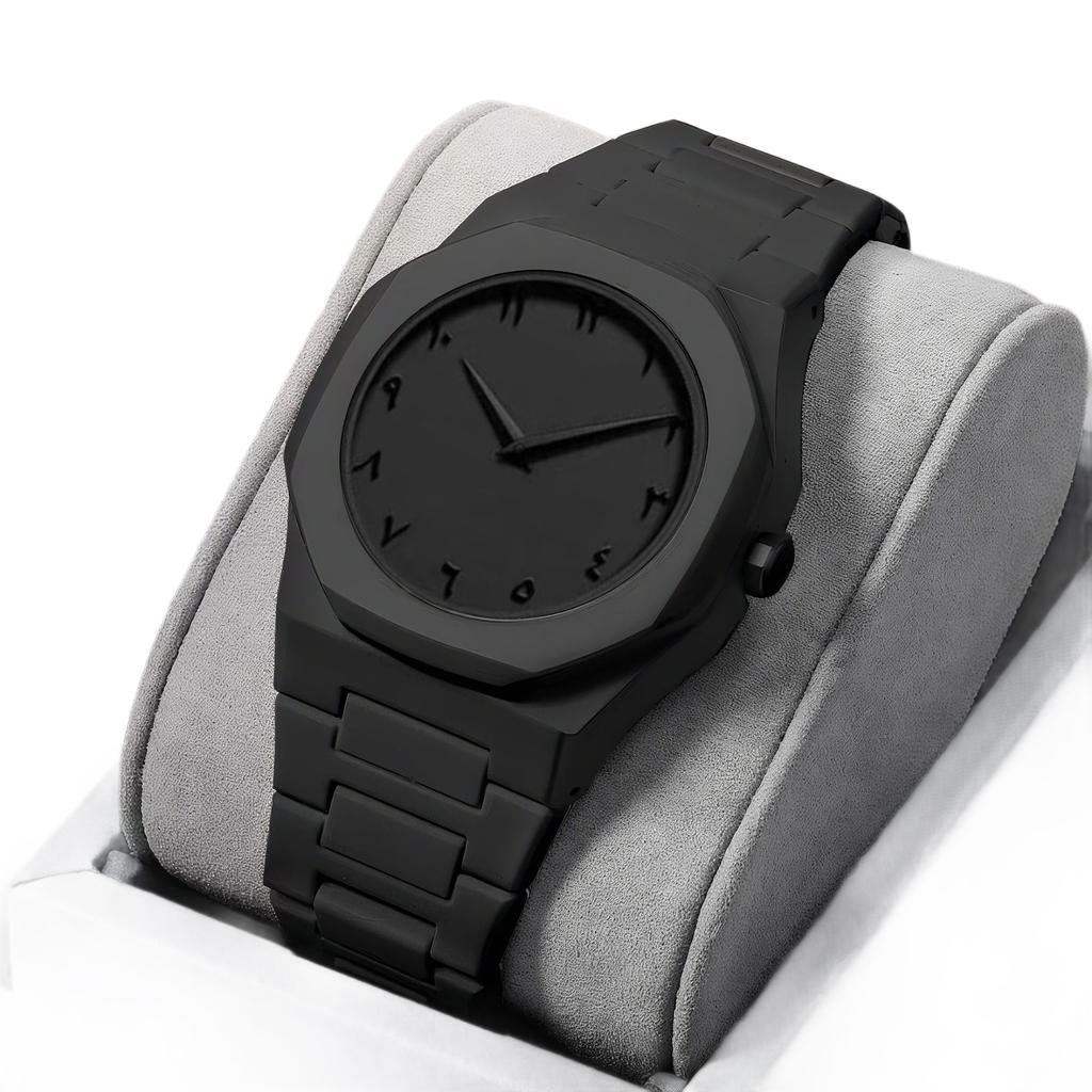 Temu Fashion Quartz Watch Set Trendy Black Watch Bracelet Ring Necklace Set Gift Box