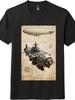 Steampunk Aircraft Design Blueprint Printed T-shirt|Unisex Short-Sleeve Top