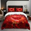 3pcs Bedding Set Queen Size Romantic Red Heart Rose Floral Butterfly Letter Duvet Cover Set Breathable Polyester For Bedroom