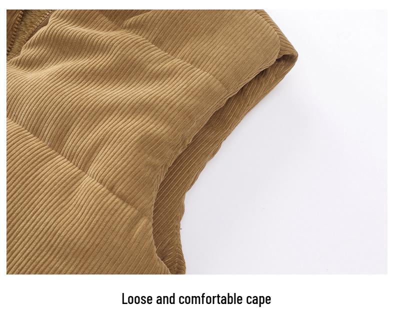 Men's Corduroy Fleece-Lined Multi-Pocket Cotton Vest - Casual, Sleeveless, Outdoor, Cold-Proof.