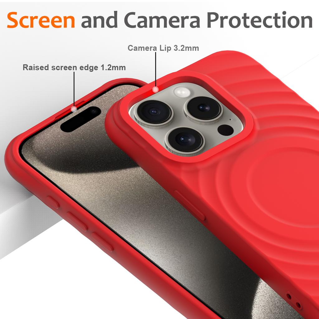 For iPhone 16 Pro Max Case Compatible with MagSafe Ripple Texture Liquid Silicone Protective Cover with Strap