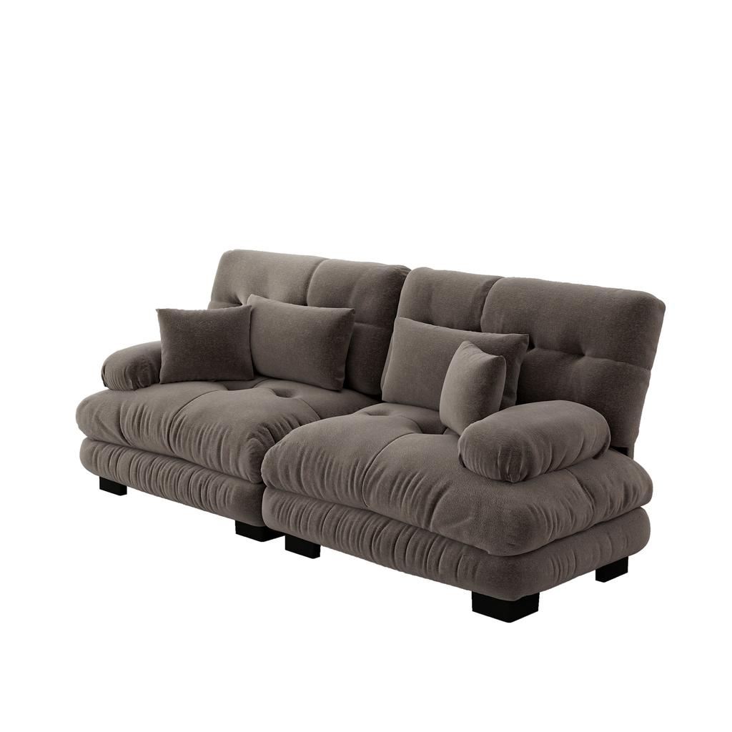Cloud Corner Sofa for Living Room, Chenille Double Sofa with 2 Lumbar Pillows and 2 Decorative Pillows, Solid Wood Frame, Chenille Brown