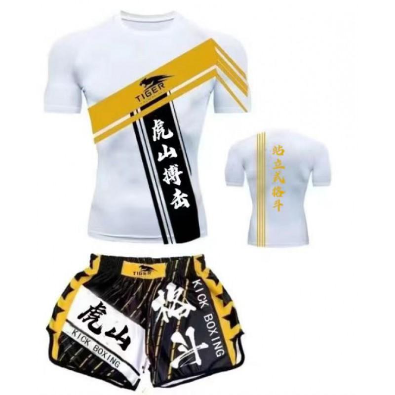 Kids Youth Boxing Training Set Short Sleeve Top Pants Martial Arts Uniform Camo Design Gym Practice