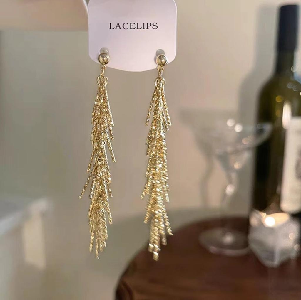 Long Tassel Chain Round Circle Hoops Earrings for Women Geometric Gold Color Metal Earring Jewelry Accessories