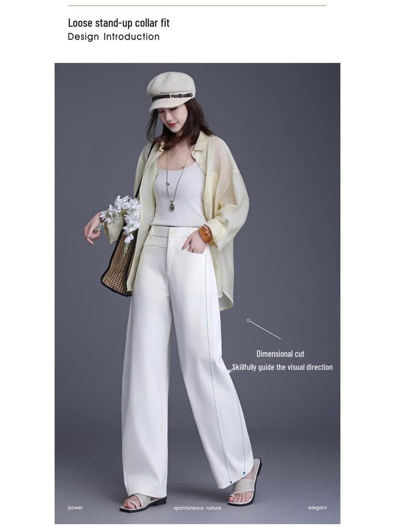 Brand Women's 2026 Fashion Wide-Leg High-Waist Loose Non-Iron Casual Pants