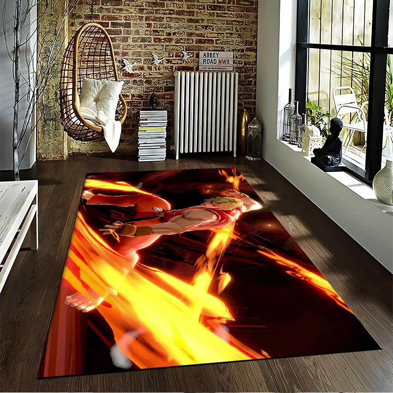 Anime Style Carpet with Flame Warrior Design Suitable for Use As an Anti-slip Game Mat for Living Room and Bedroom Sofas