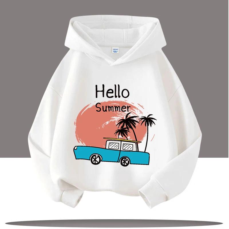 Style Boys Sport Shirt Retro Car Kids' Hooded Shirt Cartoon Print Girls' Casual Top Autumn Winter Clothing