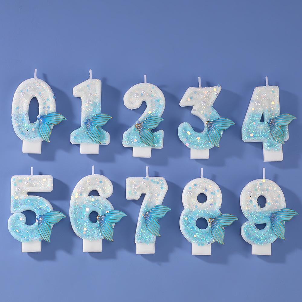 Blue Mermaid Tail Candle for Princess Birthday Cake