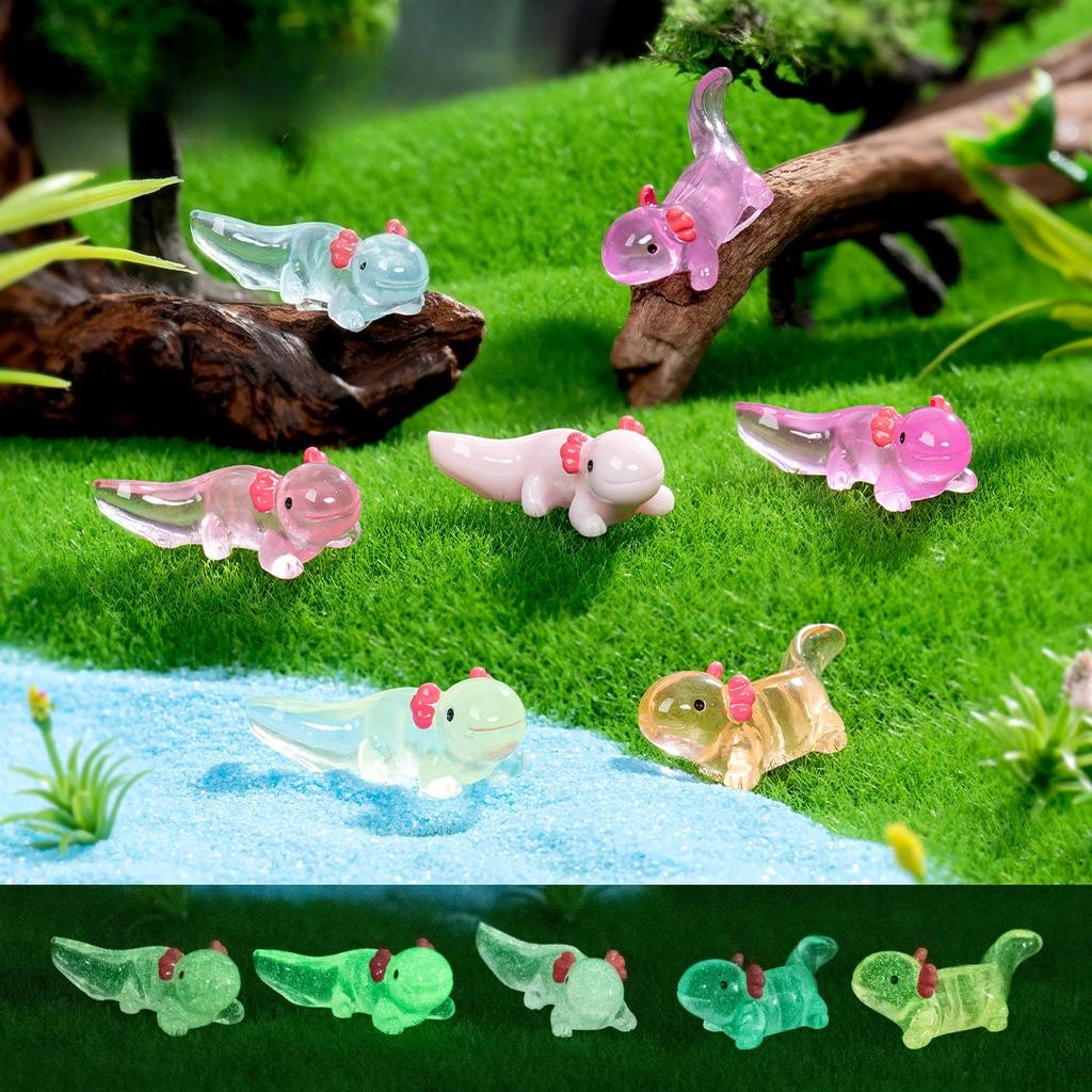 10/20/50Pcs New Luminous Axolotl Miniatures Ambystoma Mexicanum Luminous Axolotl Figurines Fish Tank Moss Microlandscape Decor