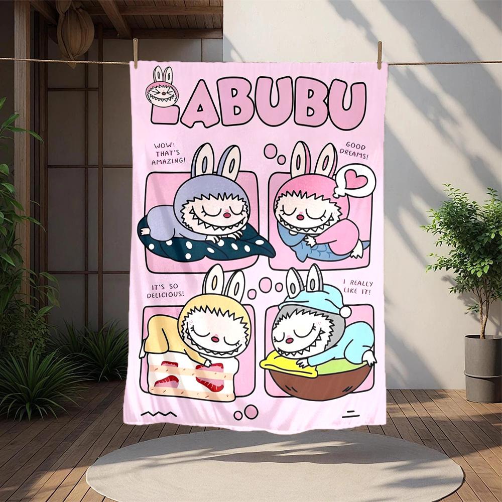 1pc Bunny, LABUBU, Food Digital Printed Flannel Blanket, Super Soft Plush Fleece Bed Cover, Multipurpose Four Season Blanket for Sofa, Bed,