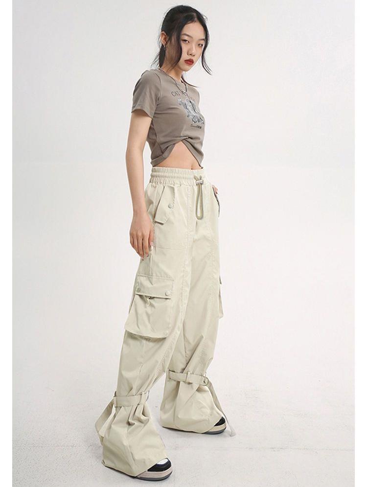 Cargo Pants for Women Hip Hop Streetwear Oversize Loose Casual Wide Leg Trousers Female Big Size Korean Pocket Ribbon
