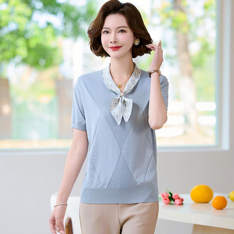 Wo Xue Damenmode Mittleren Alters Eisseide Kurzarm T-Shirt