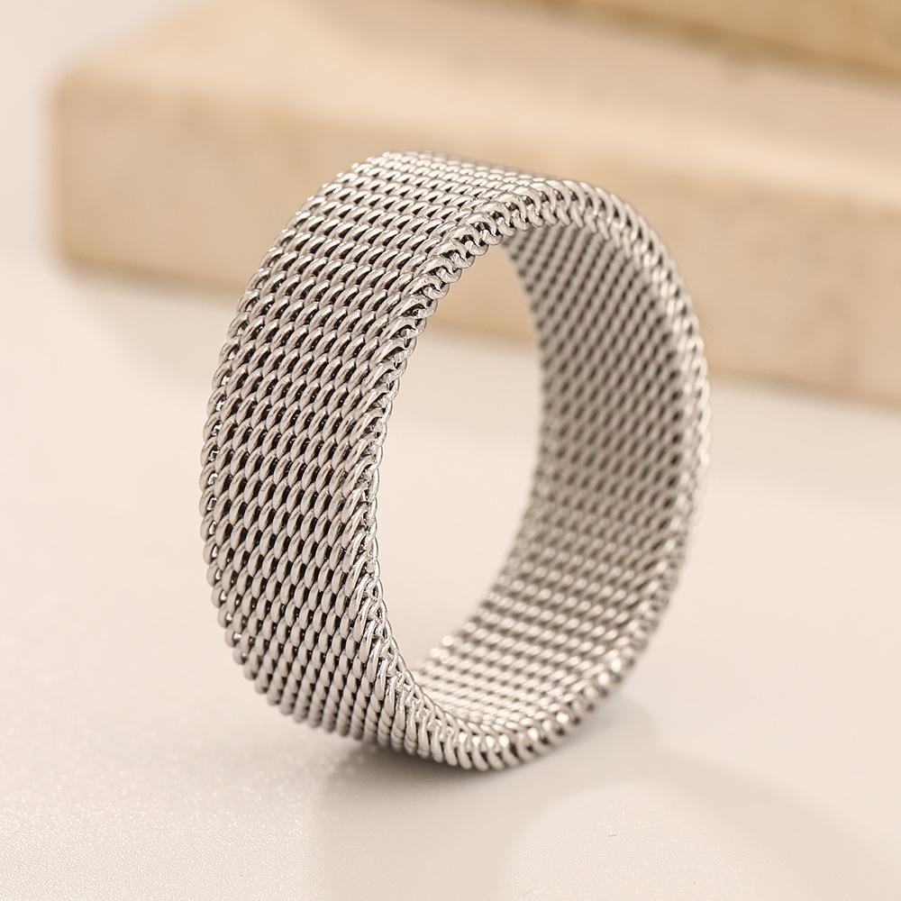 8mm Wide Geometric Mesh Ring Men Women Minimalist Stainless Steel Gold Color Black Trendy Rings Zircon Wedding Gift Wholesale