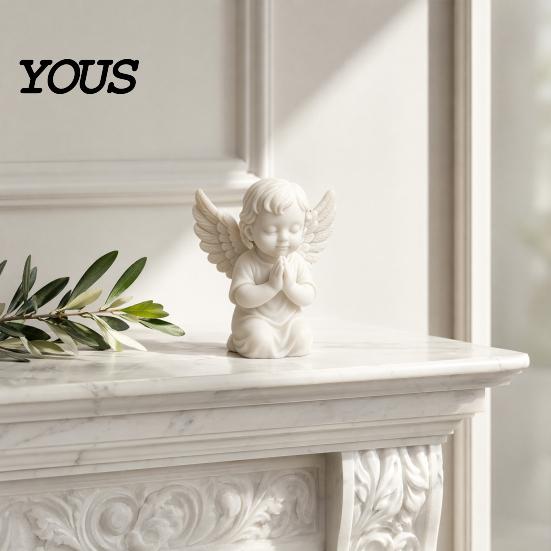 Wings Angel Sculpture 3D Printed Kneeling Figurine, Praying Cherub Desktop Statue, Ornament for Home Office Indoor Outdoor Garden Decor Figurine