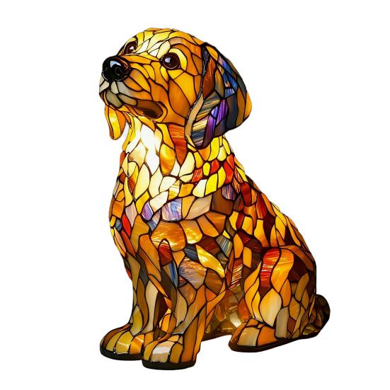 Stained Glass Dog Lamp USB Powered Retro Resin Rainbow Dog Table Lamp Cute Puppy LED Night Light for Bedroom Desk Home Decor Gift for Dog Lovers