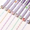 Curve Pen Water-based 6 Types 8 Colors Dual Tip Color Highlighter Roller Stamp Heart Line Floral Pattern Wavy Drawing DIY (8 Set) Illustration Office