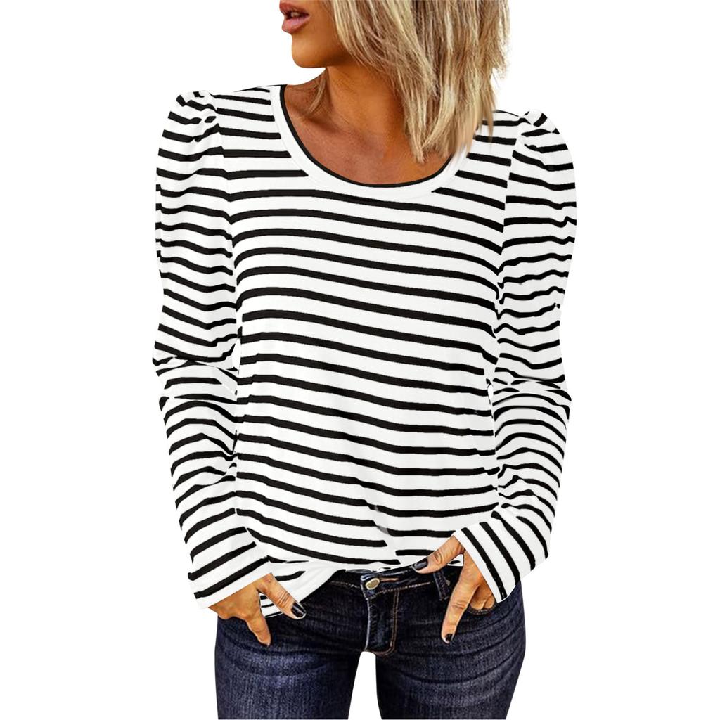 Women's Long Sleeve Lapel V Neck Striped Loose Tops Sweatshirt, Long Sleeve Color Block T-Shirt Casual Tops