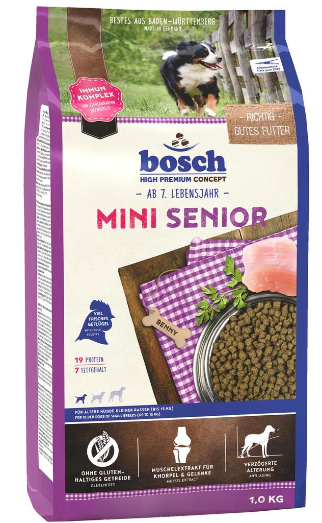 Bosch Mini Complete Nutritional Diet for Senior Dogs Ages Small High 1kg Senior, 7+, Grains, Premium,