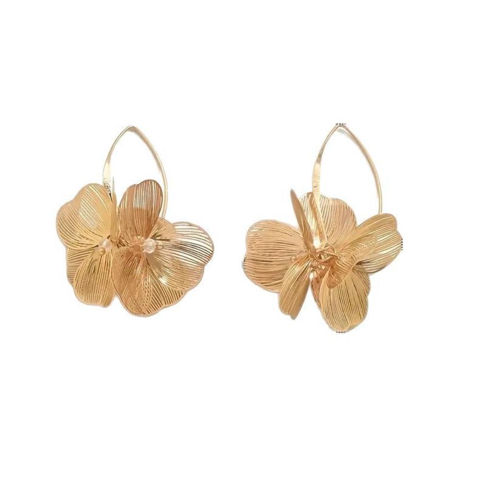 Exaggerate Gold Silver Color Flower Big Hoop Earrings Elegant Fashion Dangle Earring for Women Girl Ear Hook Metal Charm Jewelry