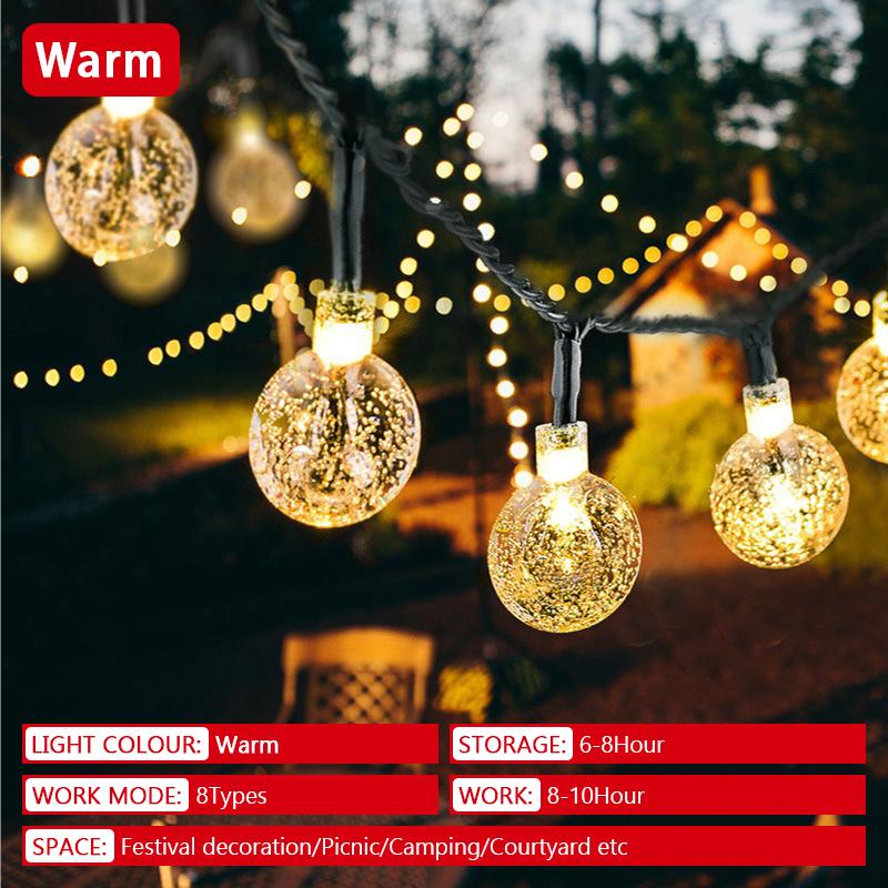 5-32M Outdoor LED Solar Light String 8-mode Crystal Ball Waterproof Courtyard Light Camping Garden Party Festival Decoration