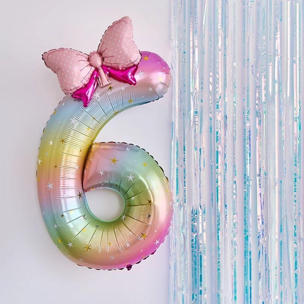 New 40Inch Birthday Number Ballons Colorful Gradient 0-9 Digit Pink Bownot Balloons Foil Helium Balloon Birthday Decorations