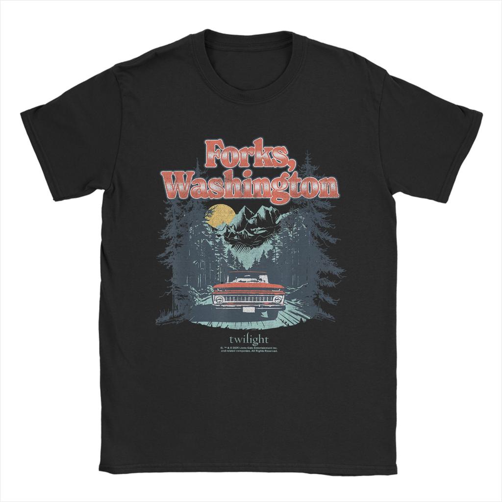 Forks Washington Camiseta Vintage Unissex Camisetas Vintage Crepúsculo Camiseta Hipster de Verão com Gola Redonda Design Roupas Oversized