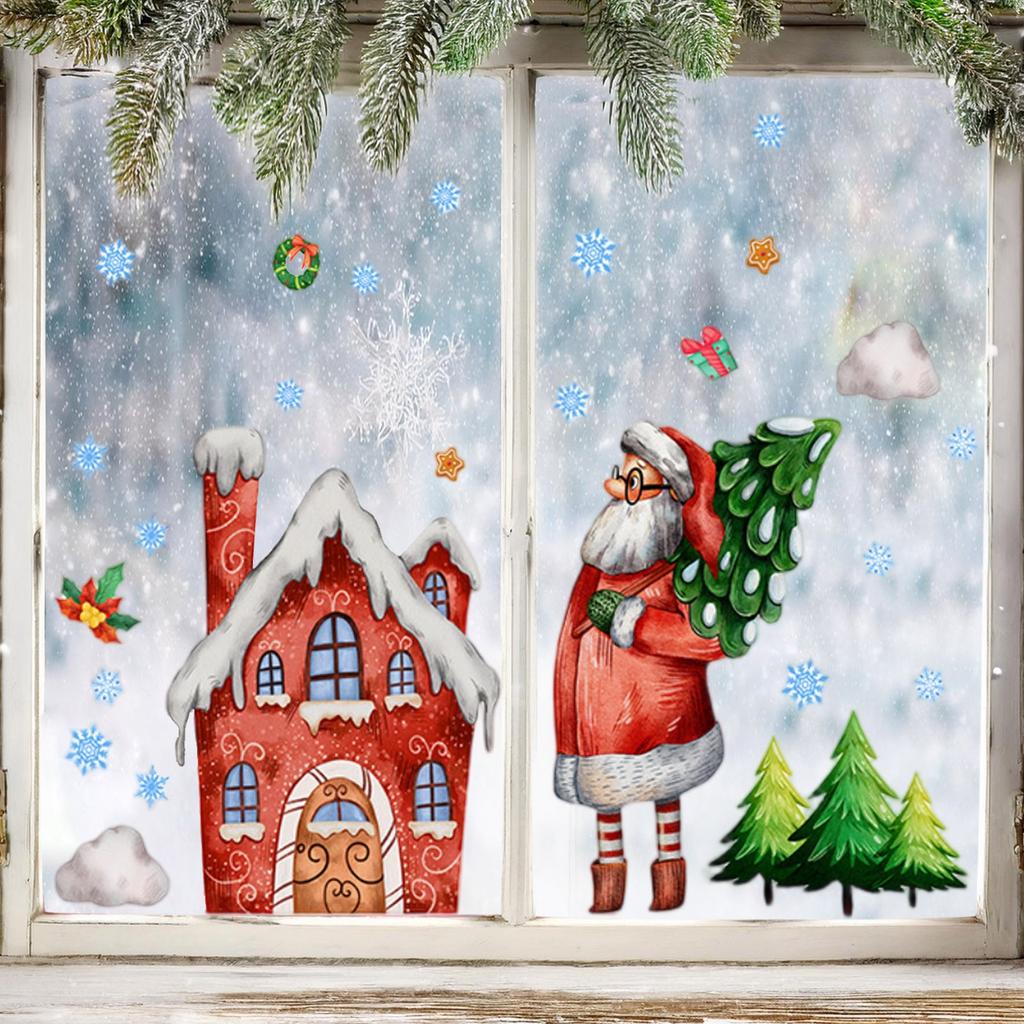 Merry Christmas Wall Sticker Santa Snowflake Window Decoration PVC New Year Christmas Removable Navidad Gift Home Decor