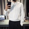 Spring New Solid Color Shirts Men Korean Fashion Stand Collar Long Sleeve Men's Social Dress Shirt