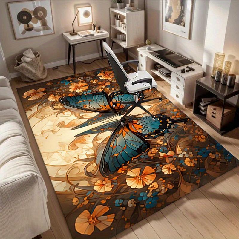 1pc. Butterfly Garden Floral Rug - Home Decor Carpet, Office Mat, Outdoor Rug Gift for Nature Lovers