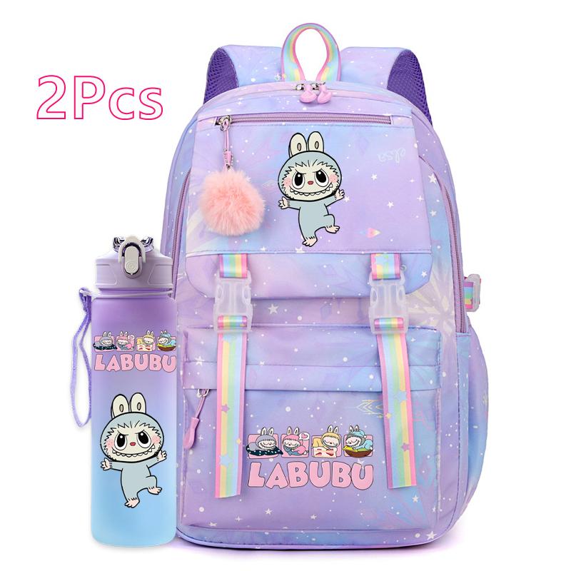 2 Stück/Set Niedlicher bedruckter Rucksack mit 750 ml Outdoor-Sport-Wasserflasche Schüler Mädchen Junge Schultasche Großes Fassungsvermögen Reisetasche Geschenk