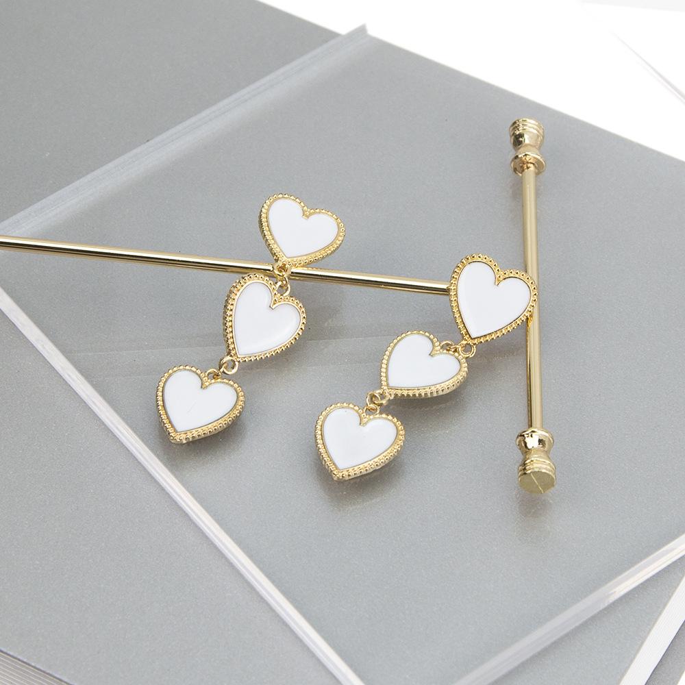 Design Lady Statement Náušnice Ženy Kov Zlatá Barva Bílá Smaltovaná Srdce Dlouhé Visací Náušnice Módní Party Šperky