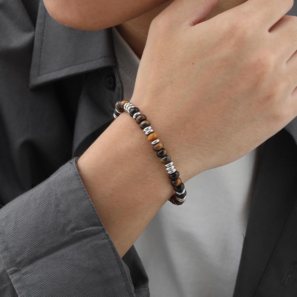 Metal Bead bracelets for Men Boys,Natural Beaded Stainless Steel Beaded Bracelets,Casual Jewelry Gifts