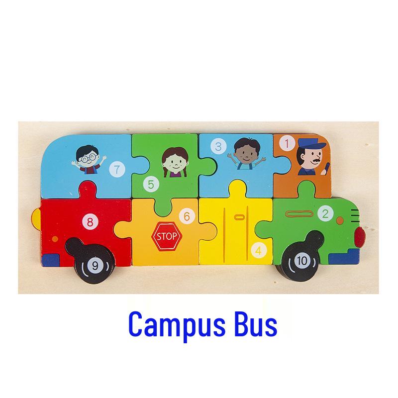 Wooden 3D Cartoon Number Puzzle Board for Kindergarten Kids – Educational Toy
