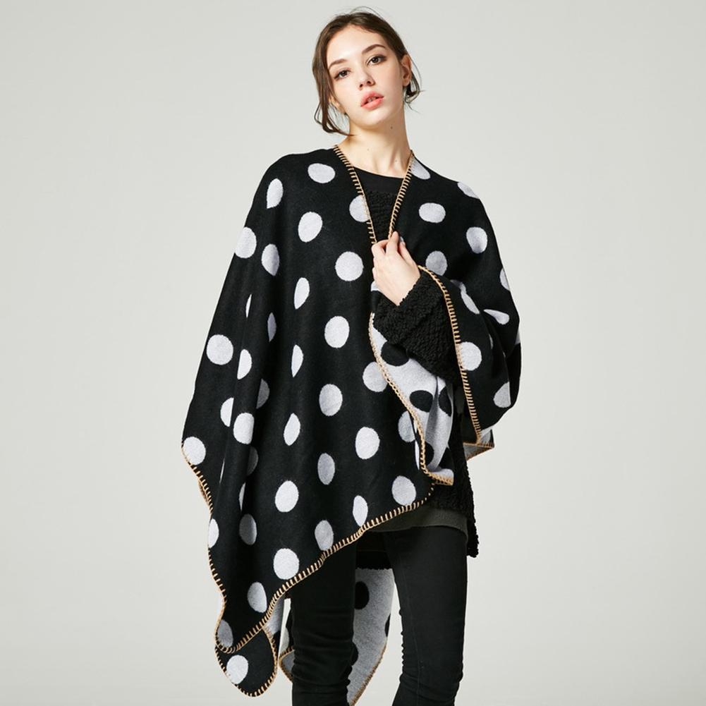 Female Lengthened Thick Furcal Round Dot Cloak Fashionable Tippet Shawl for Winter Autumn Christmas Gift