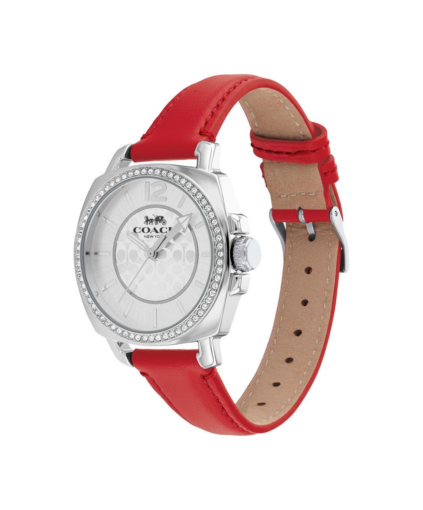 Coach Boyfriend Small Silver Red Leather 14503855 Women's Watch, Dial, Strap, (Officially Imported)