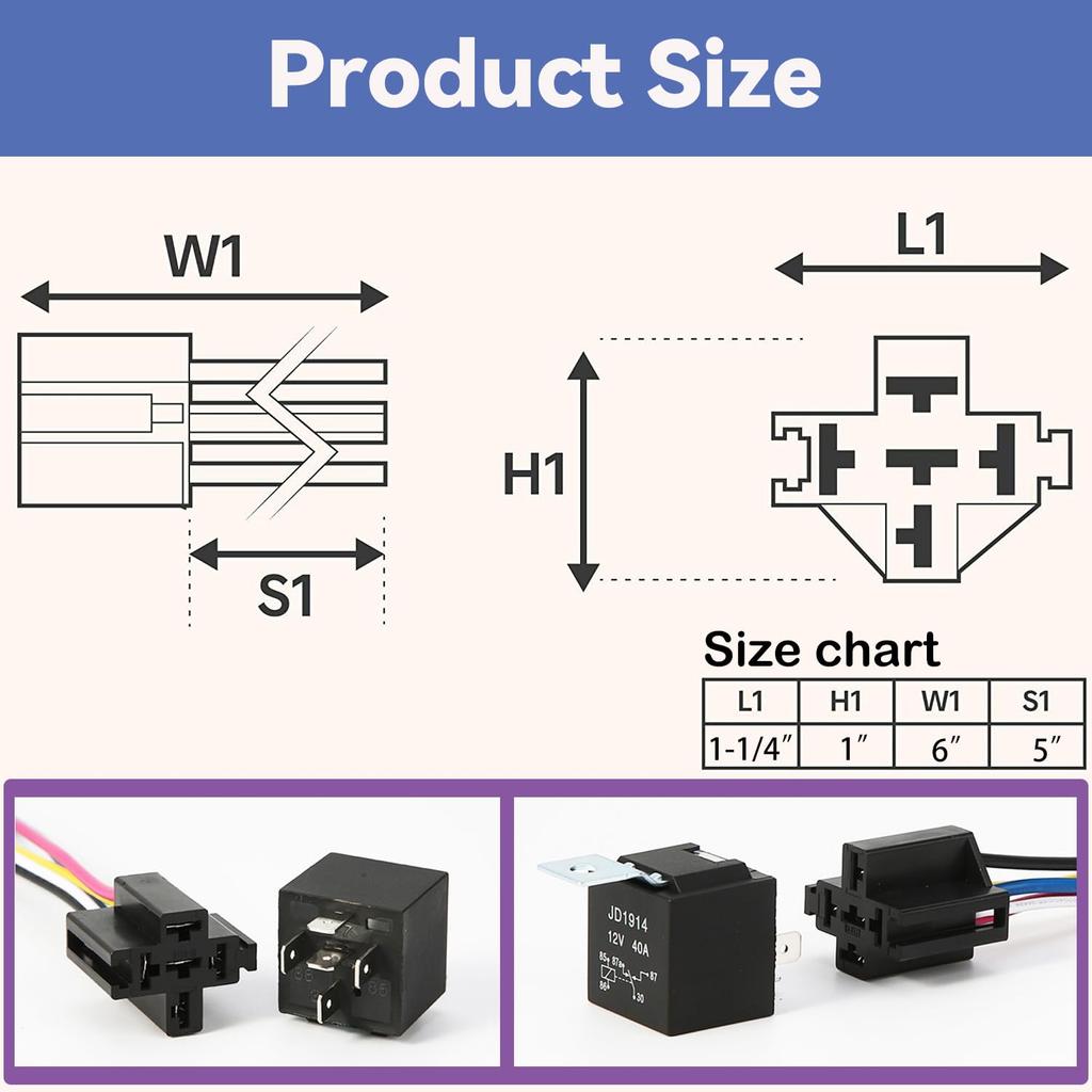 JD1914 5 Pin 40A SPDT Car Relay Harness Set with Interlocking Relay Socket and Wiring Harness 1 Piece