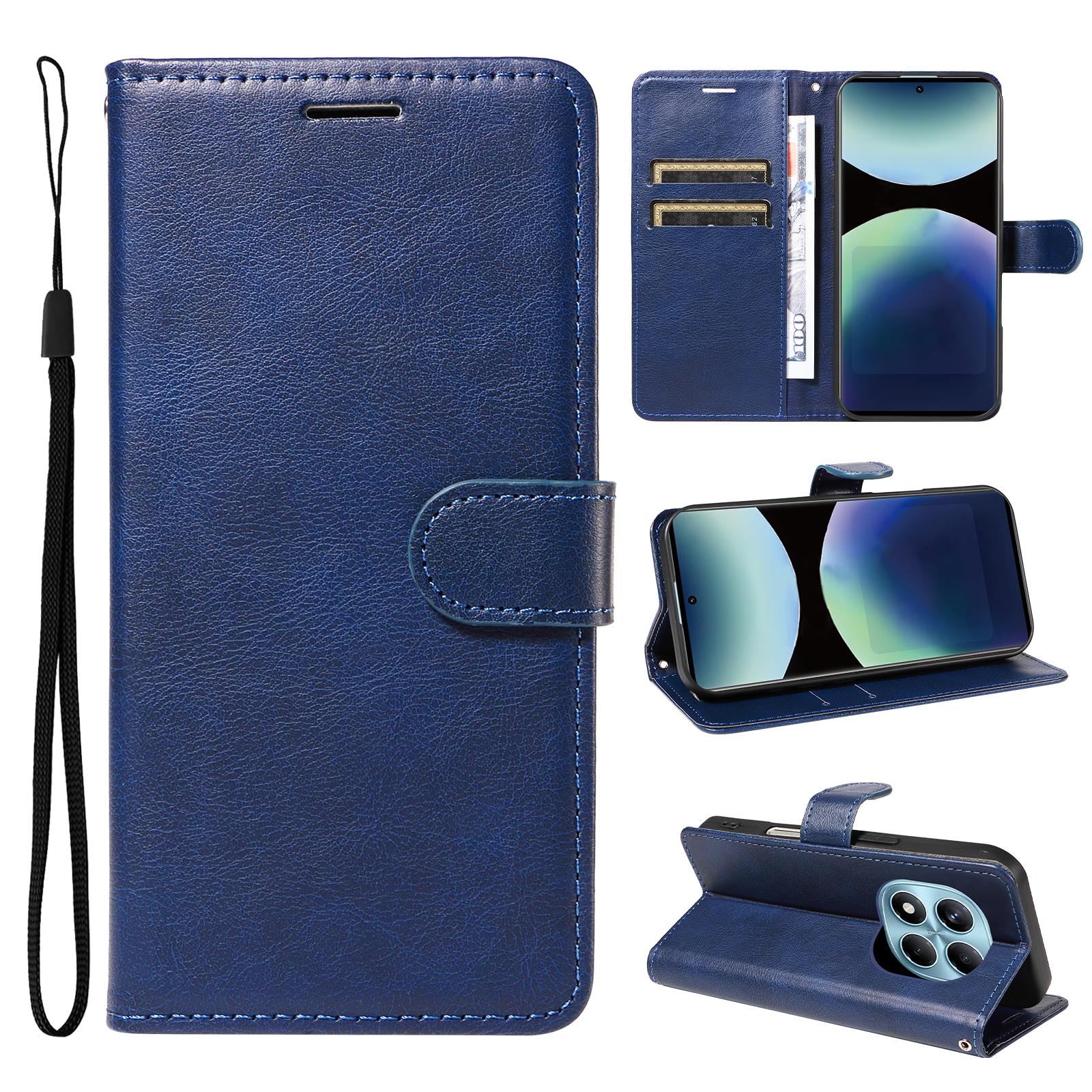 

For Xiaomi Redmi Note 14 Pro 4G Leather Wallet Case with Strap Solid Color Phone Stand Cover D