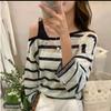Korean Style Striped Sun Protection Knit Top - Women's Fashion Slimming Short Sleeve