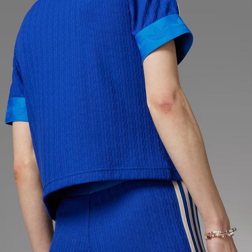 Adidas Originals Adicolor 70er Retro Serie Logo Besticktes Kurzarm T-Shirt Damen Oberteile Blau IK7846