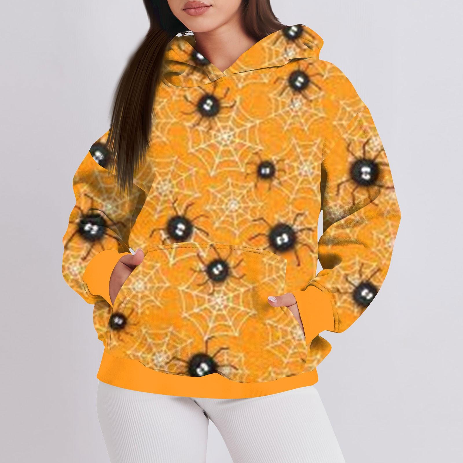 

Женская мода повседневный пуловер с капюшоном толстовка с длинным рукавом с принтом на Хэллоуин XL жёлтый