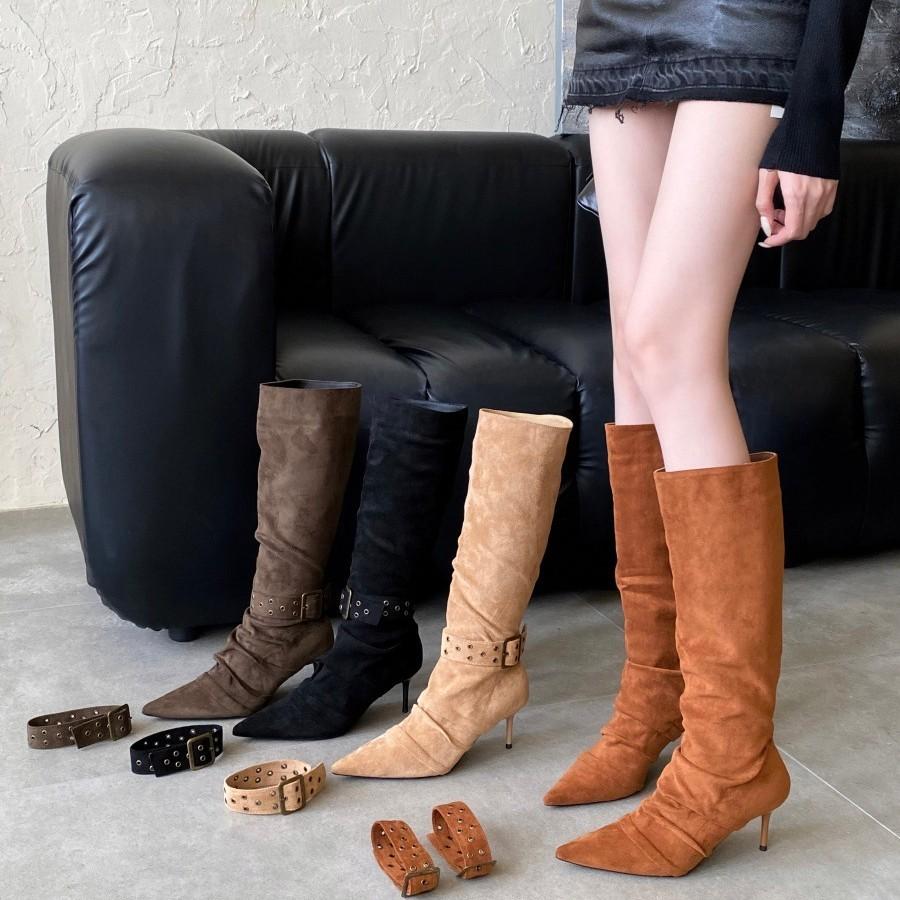 Long high-heeled fashion boots, thin boots, 2025 autumn and winter new women's small pointed thin-heeled boots