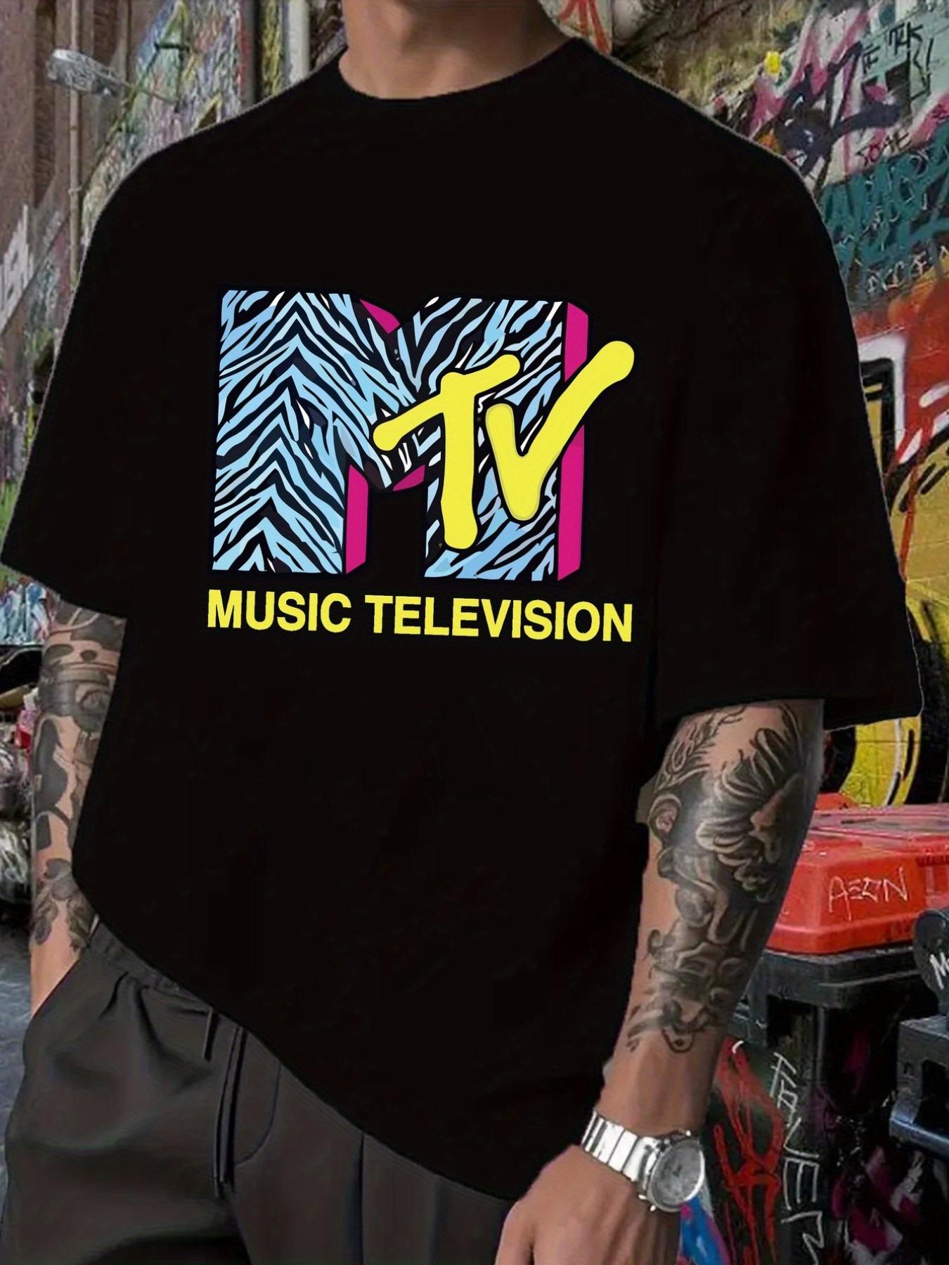 

MTV Music Television Graphic T-shirt - Black Casual Hip-Hop Style Short Sleeve Tee with Zebra Print XXL