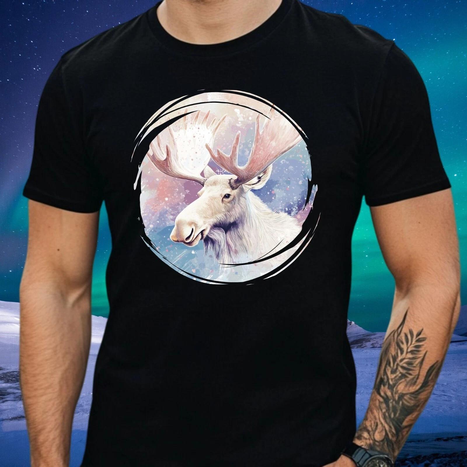 T-Shirt Herren Weißer Elch Motiv Baumwolle GrößeXSbis 5XL XXL
