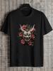 1pc Oni Mask Graphic T-shirt - 180g Cotton Crew Neck Short Sleeve Tee with Vibrant Floral & Geometric Print