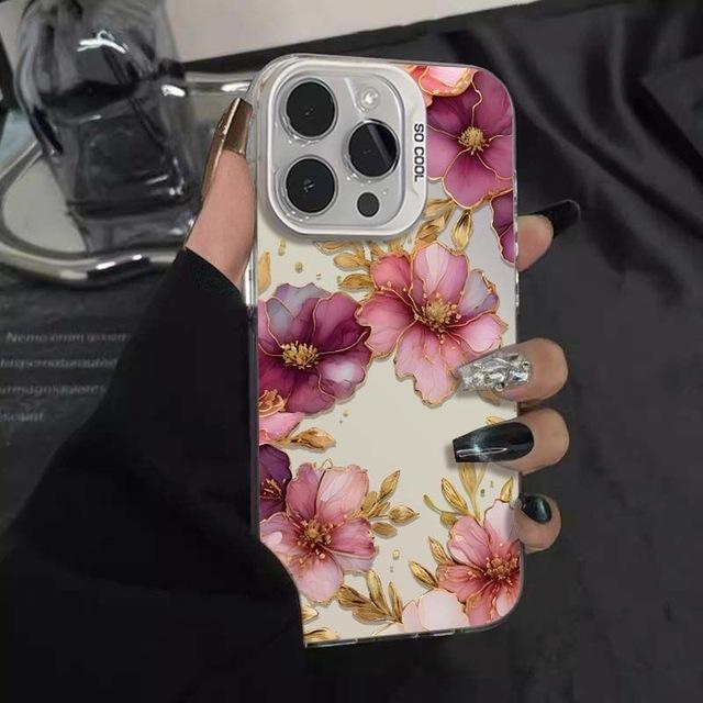 Purple Rose Phone For iPhone 15 14 13 12 11 Max Cute Girl Back Funda 16 Pro Case Coque Cover