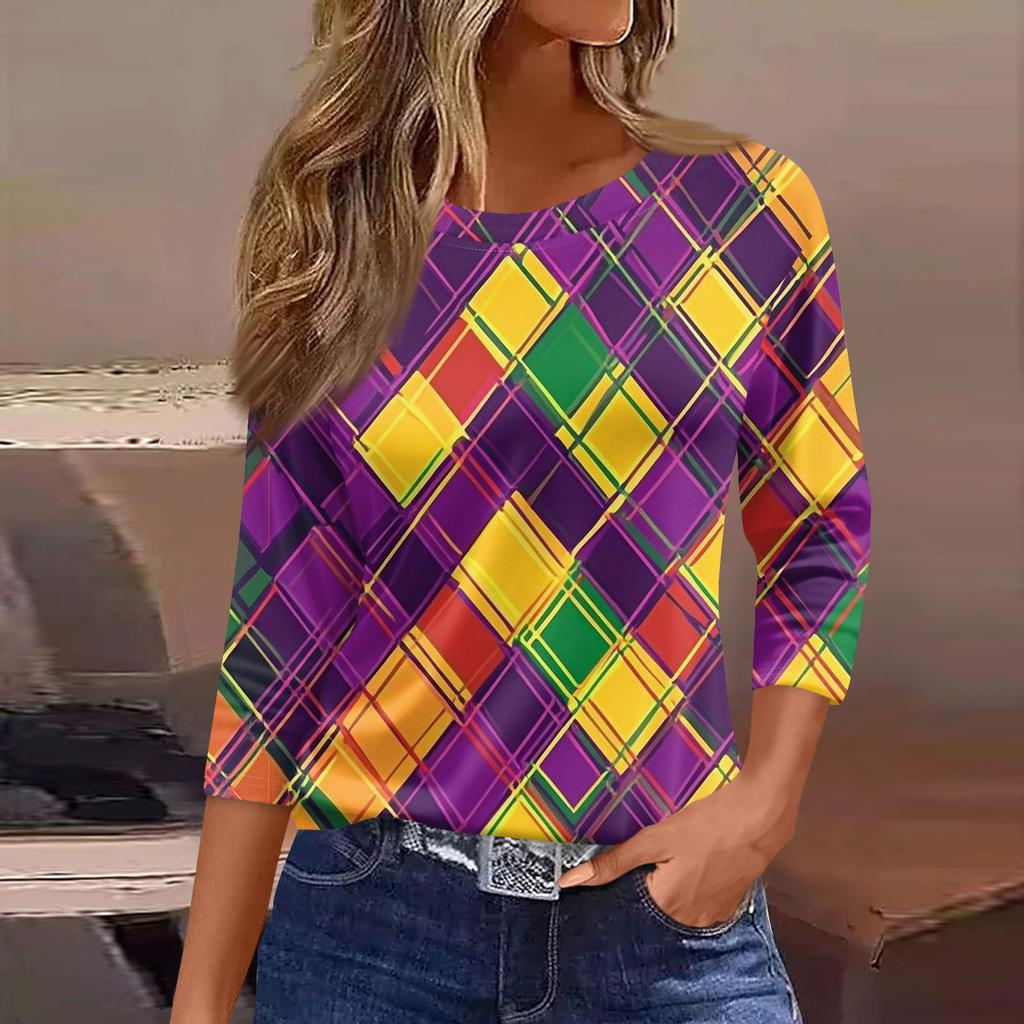 Blusas de mujer con mangas 3/4 largas, estampado floral, estilo vintage, informales, holgadas, con cuello redondo, camisas de talla grande